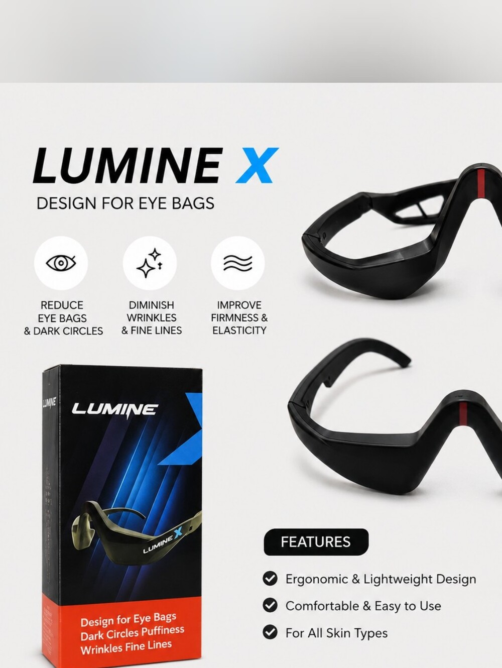 LUMINE X Eye Massager | Helps Reduce Eye Bags, Dark Circles & Puffiness | New